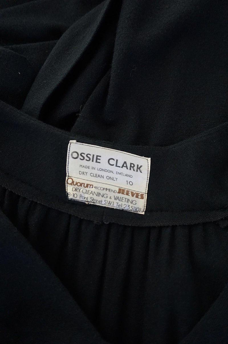c1969 Iconic Ossie Clark "Graduation" Black Plunge Dress