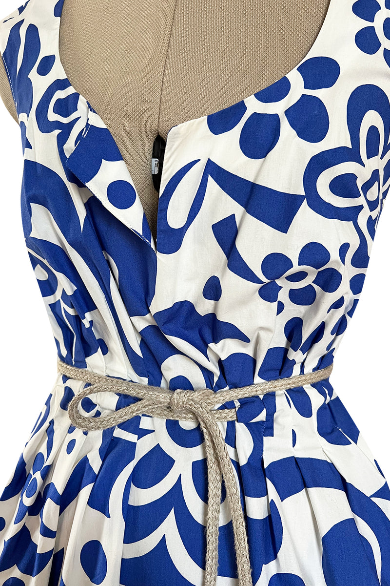 Prettiest 2000s Marni by Consuelo Castiglioni Vivid Blue & White Floral Print Dress