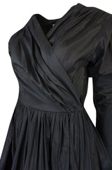 F/W 1986 Yves Saint Laurent Black Silk Taffeta Full Skirted Dress