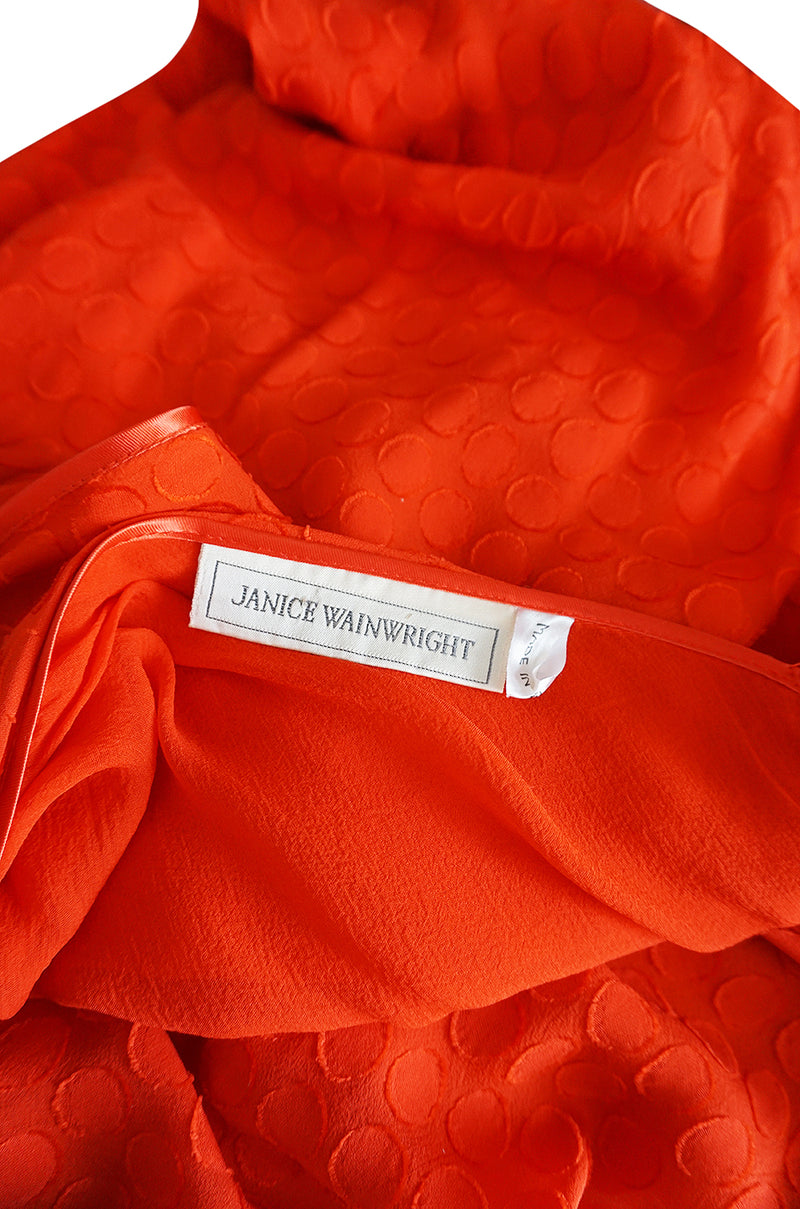 Late 1970s-1980s  Janice Wainwright Red Dotted Silk Bias Cut Dress