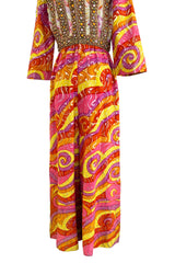Amazing c.1967 Oscar de la Renta Gold Metallic Brocade Jumpsuit w Extensive Detailing