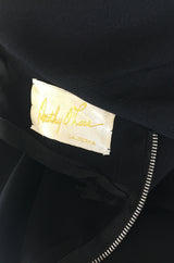 1950s Dorothy O'Hara Draped Front Black Crepe Dress