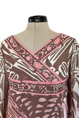 Wonderful 1960s Emilio Pucci Pink & Taupe Printed Silk Chiffon Caftan Dress
