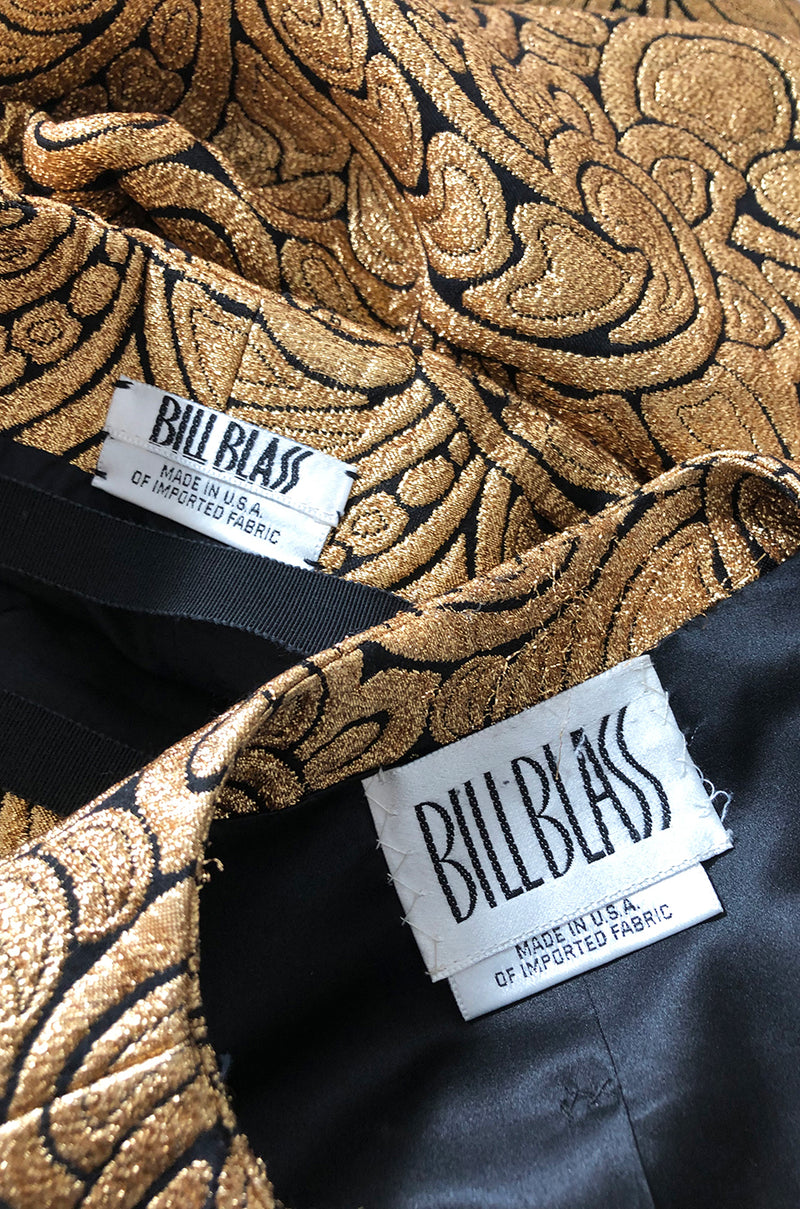 Fall 1991 Bill Blass Well Documented Gold Silk Brocade Jacket & Skirt Suit