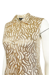 1970s Lanvin Metallic Gold Lame & Ivory One Piece Playsuit Jumpsuit