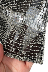 Sparkly Spring 1981 Halston Silver Sequin & Beaded Black Silk Chiffon Jacket