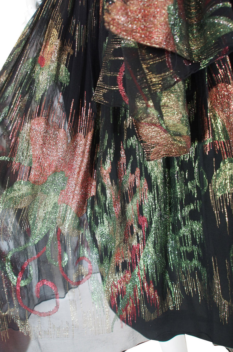 1970s Silk Chiffon Metallic Trigere Dress