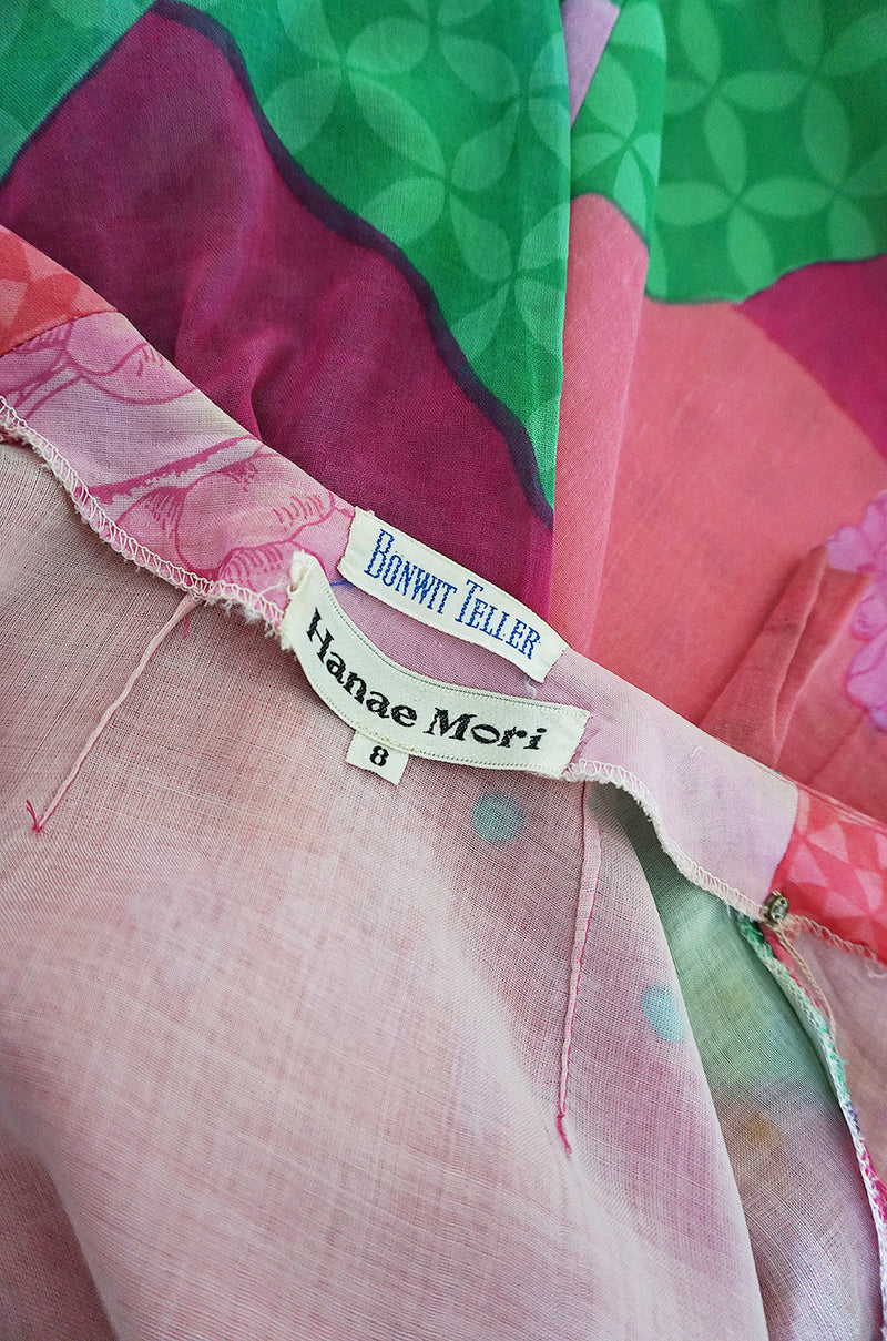 1970s Pink Print Cotton Voile Hanae Mori Wrap Dress