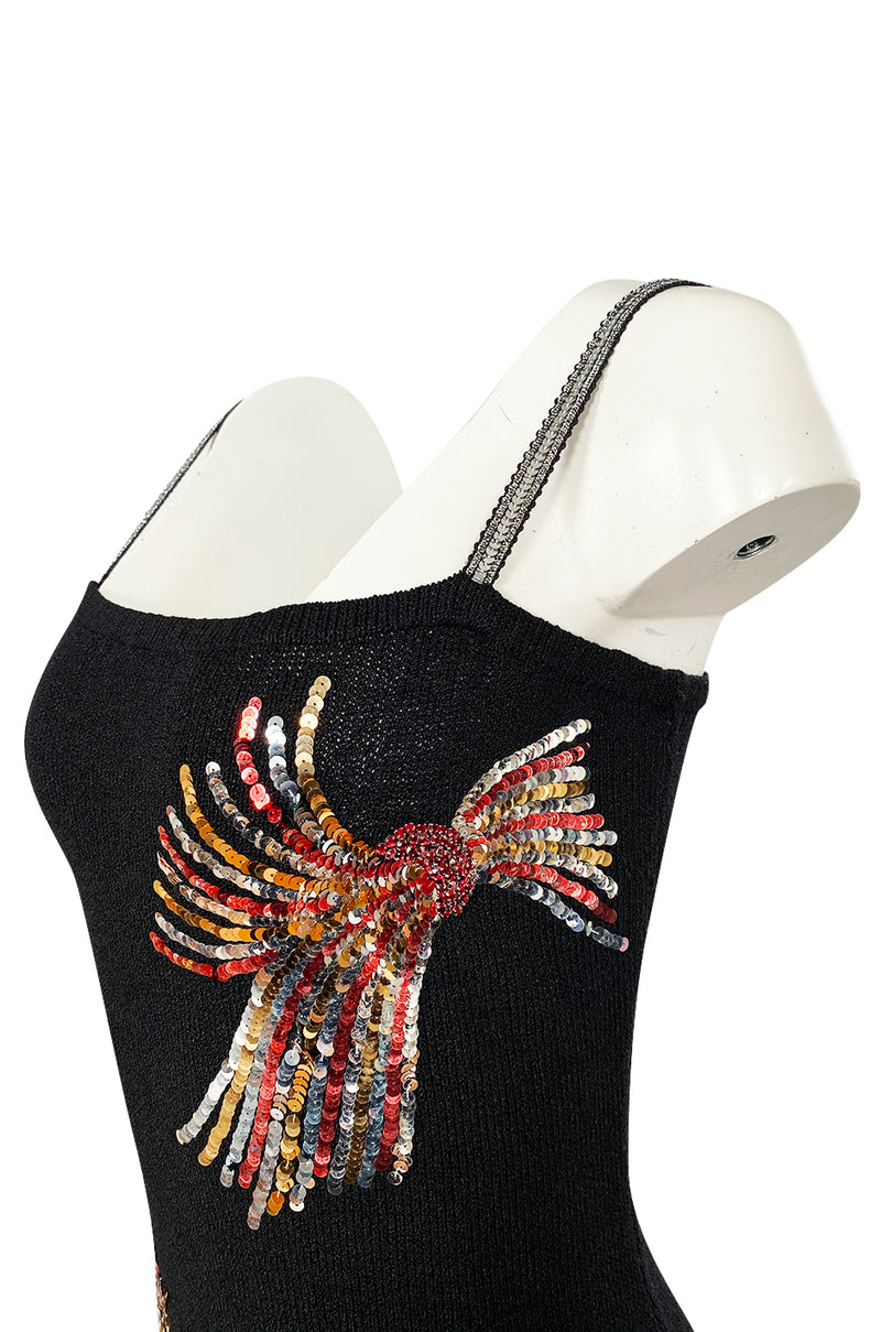 Stunning 1970s w Dress Rhinestone Shrimpton Adolfo Detailing Sequin Couture & Black – Knit