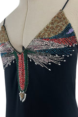 Late 1970s Stephen Burrows Hand Beaded Asymmetrical Hem Jersey Dress