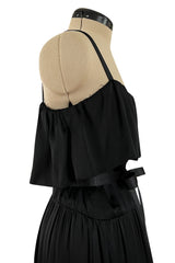 Superb Late 1970s Christian Dior by Marc Bohan Minimalist Demi-Couture Black Silk Dress
