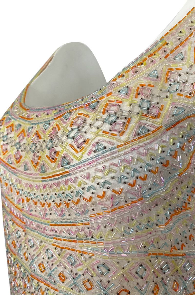 Spring 1981 Halston Couture Runway Hand Beaded Pastel Color Dress