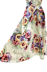 Sweetest 1950s Party Lines by Emma Domb Pansy Print Strapless Dress w Full Skirt