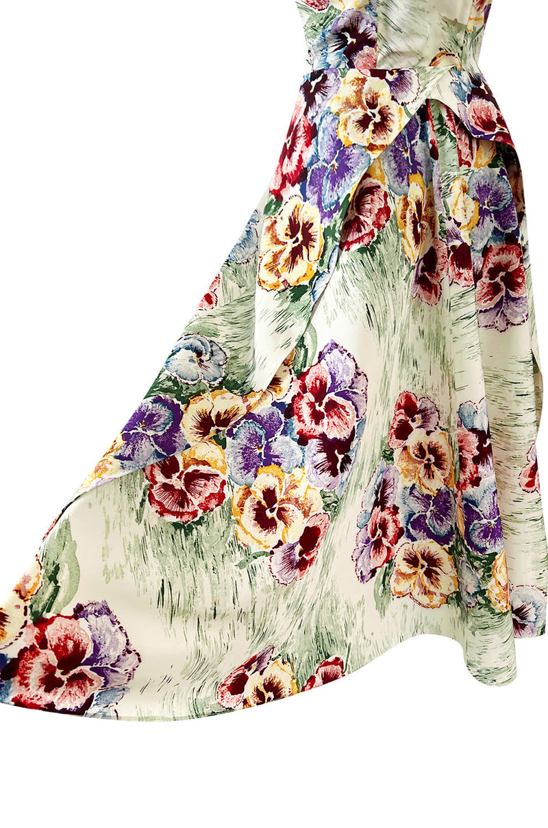 Sweetest 1950s Party Lines by Emma Domb Pansy Print Strapless Dress w Full Skirt