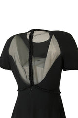 1990s Gianfranco Ferre Transparent Back w Bead Detailing Black Dress