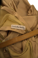 c.1957 Christian Dior Demi-Couture Gold Bow Detailed Silk Dress