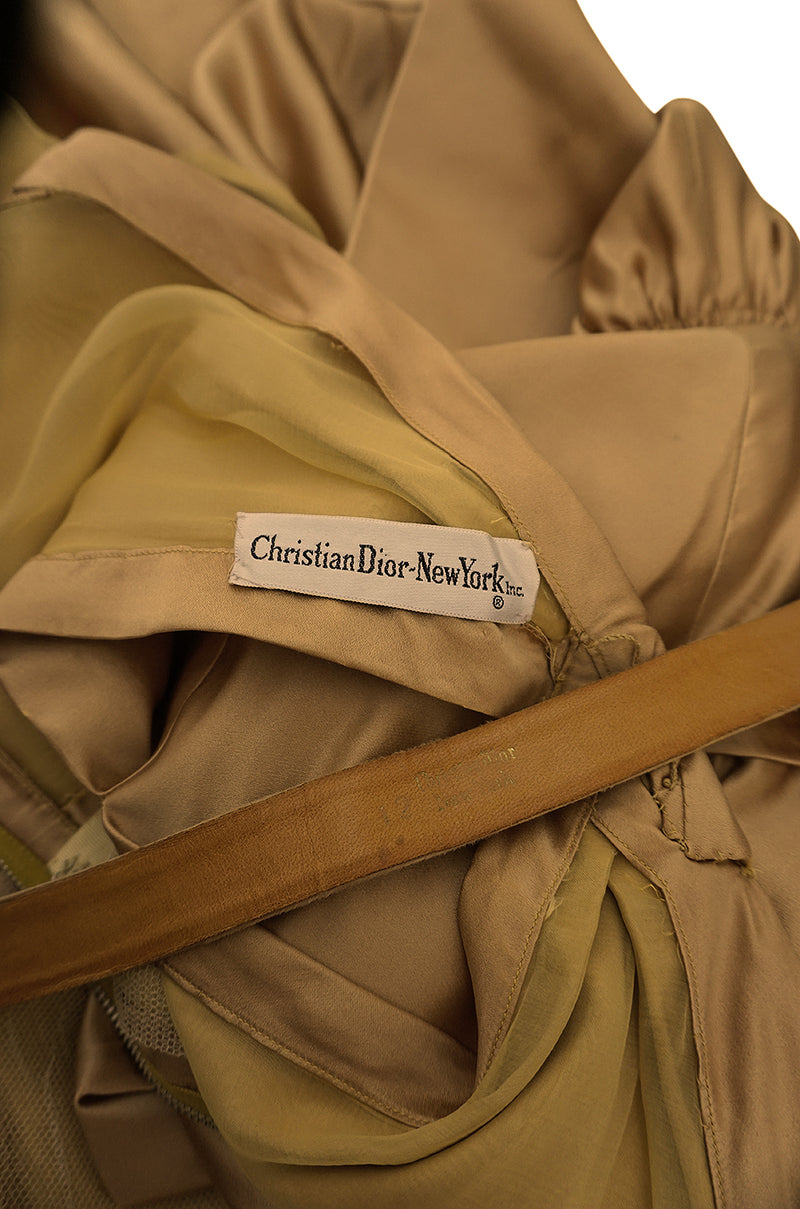 c.1957 Christian Dior Demi-Couture Gold Bow Detailed Silk Dress