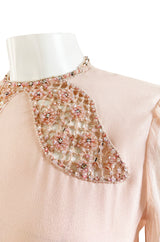 1960s Tiziani by Karl Lagerfeld Couture Blush Silk Chiffon & Sequin Dress