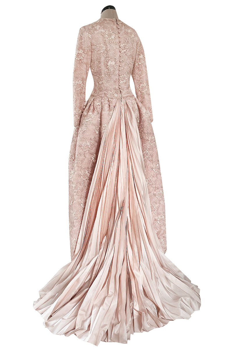 Fall 1994 Nina Ricci Haute Couture Metallic Cord Detailed Lace & Pink Silk Dress