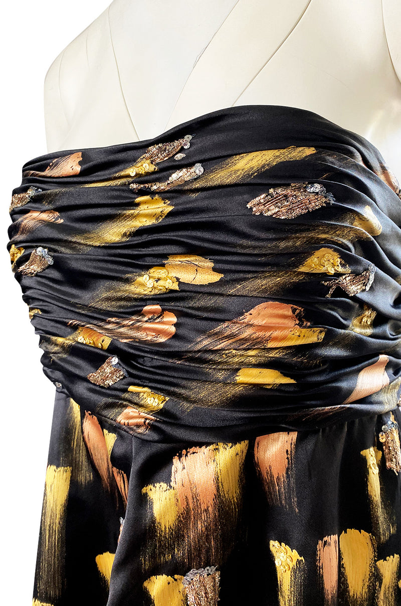 Fall 2008 Oscar De La Renta Strapless Hand Painted Gold & Black Silk Dress