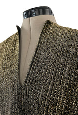 Classic 1970s Halston Metallic Gold Lame Lurex Full Length Caftan Dress w Notched Neckline