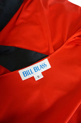 1970s Bill Blass Brilliant Red Nylon Jersey Wrap Dress