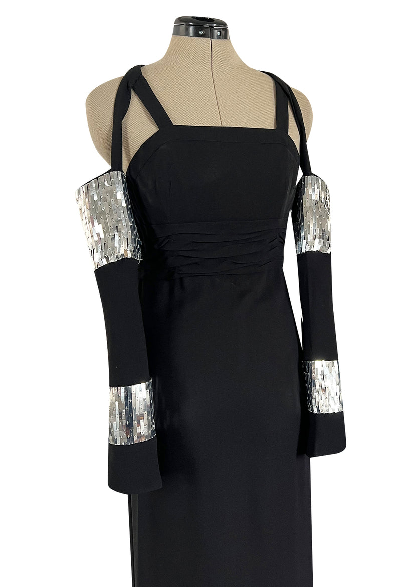 Avent Garde Fall 1991 Karl Lagerfeld Suspended Sleeve Dress w Flat Silver Sequin Detailing