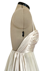 Spectacular Late 1970s Galanos Couture Ivory Silk Chiffon Dress w Brilliant Floral Print