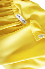 1970s Backless Yellow Wrap Halston Maxi Dress