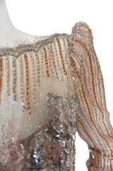 1980s Fernando Pena Gold & Pink Bead Sequin & Net Dress