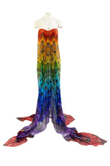 Spring 2008 Alexander McQueen Iconic Strapless Silk Chiffon Butterfly Rainbow Dress w Belt