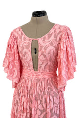 Amazing 1930s Unlabeled Pink Light Woven Cotton Tiered Applique Dress w Amazing Sleeves