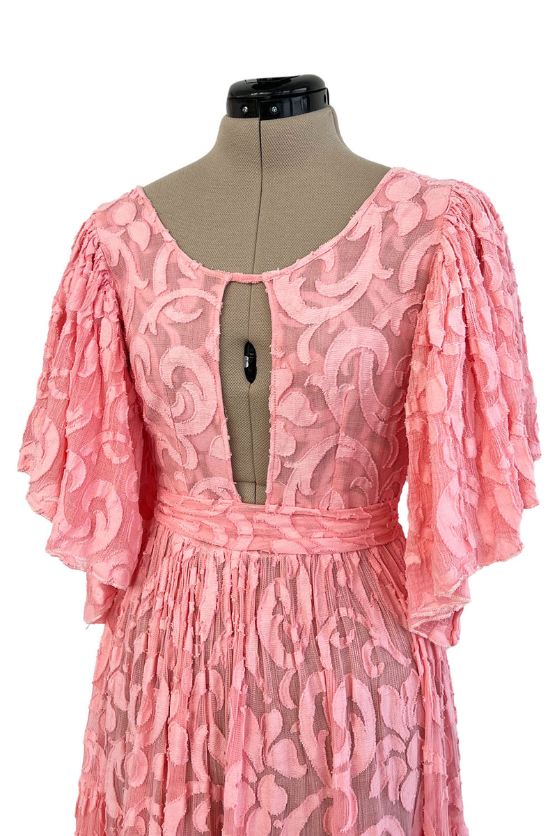 Amazing 1930s Unlabeled Pink Light Woven Cotton Tiered Applique Dress w Amazing Sleeves