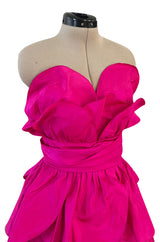 Stunning 1980s Loris Azzaro Strapless Bright Pink Silk Taffeta Layered 'Petal' Dress