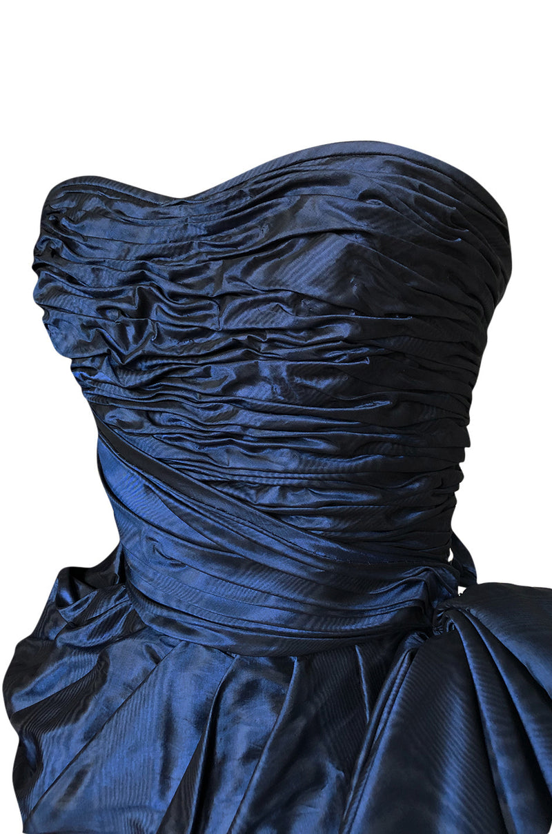 1980s Emanuel Ungaro Extravagant Blue Strapless Pouf Silk Taffeta Dress