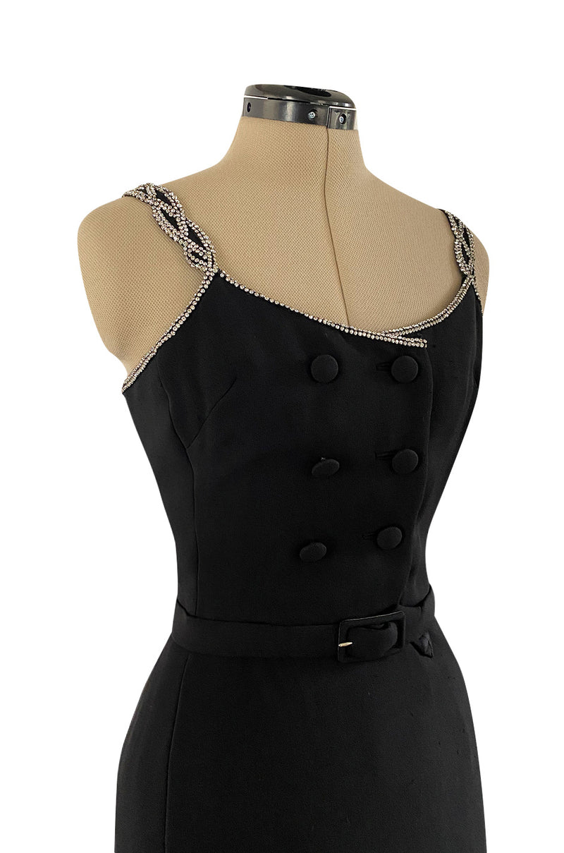 1960s Christian Dior Numbered Demi-Couture Dress w Glittering Crystal Rhinestone Straps