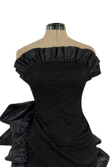 Dramatic Fall 1987 Yves Saint Laurent Strapless Silk & Taffeta Dress w Ruffles & Bow