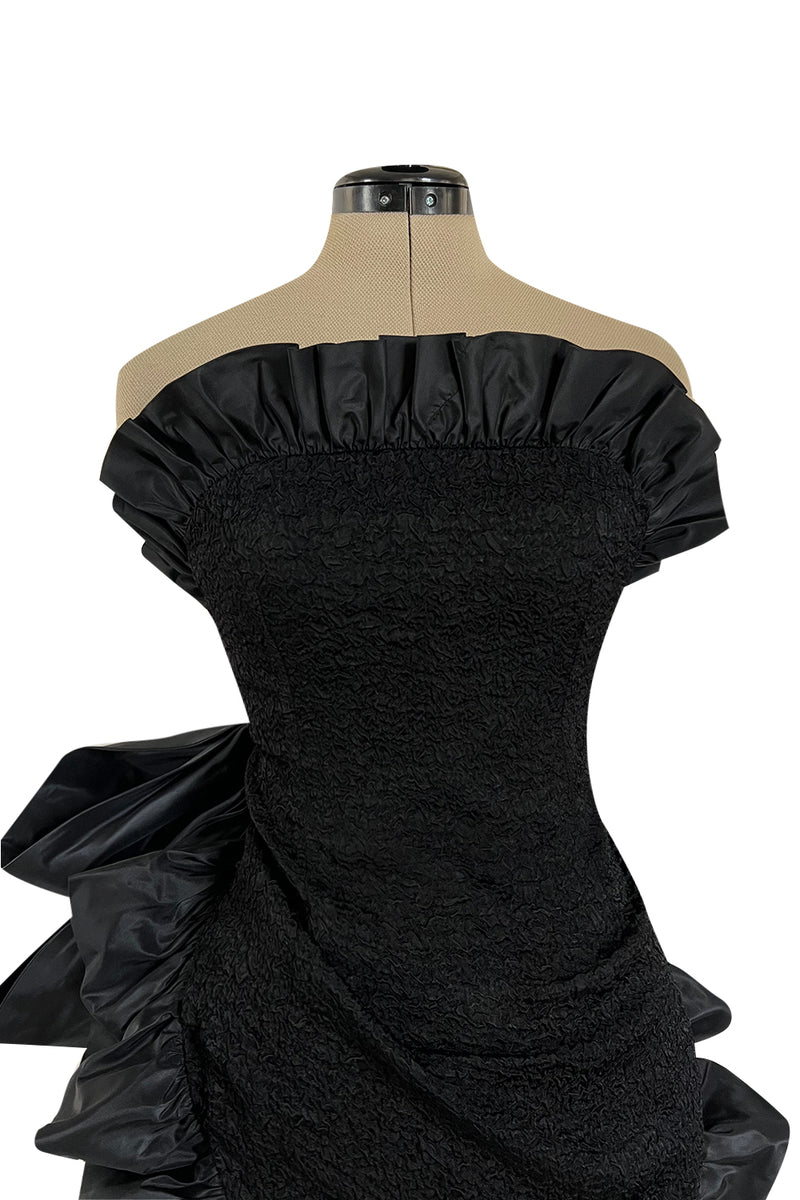 Dramatic Fall 1987 Yves Saint Laurent Strapless Silk & Taffeta Dress w Ruffles & Bow