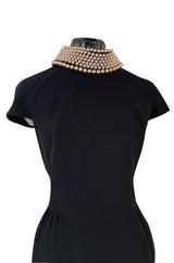Early 2000s Moschino Cheap & Chic Black Stretch Crepe Dress w Removable Pearl Collar