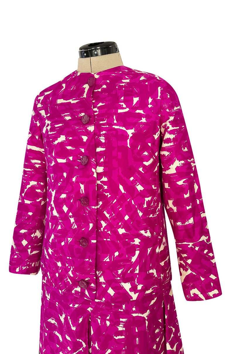 Exceptional Spring 1966 Christian Dior Haute Couture Suit by Marc Bohan In a Pink Patterned Silk Twill