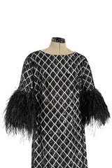 Gorgeous Fall 2019 Huishan Zhang Runway Black & Silver Sequin Dress w Feather Sleeves
