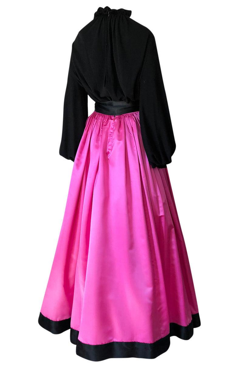 Fall 1977 Bill Blass Couture Full Pink Silk Satin Skirt & Black Top Dress Set