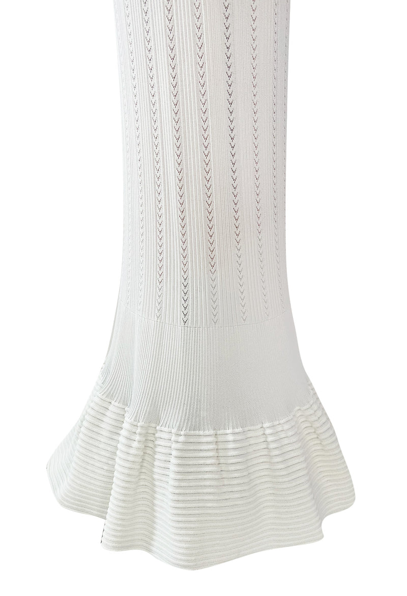 Mid 2000s Azzedine Alaia Supermodel Length White Knit w Nude Underlay Illusion Dress