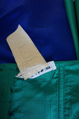 1980s Numbered Lanvin Brilliant Green & Blue Silk Dress