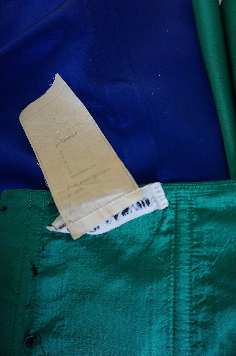 1980s Numbered Lanvin Brilliant Green & Blue Silk Dress