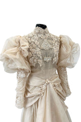 Late 1980s Capriccio Victorian Inspired Ecru Ivory Colour Silk Organza Dress Set