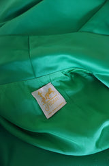 1980s Brilliant Green Silk Satin Evening Full Length Coat