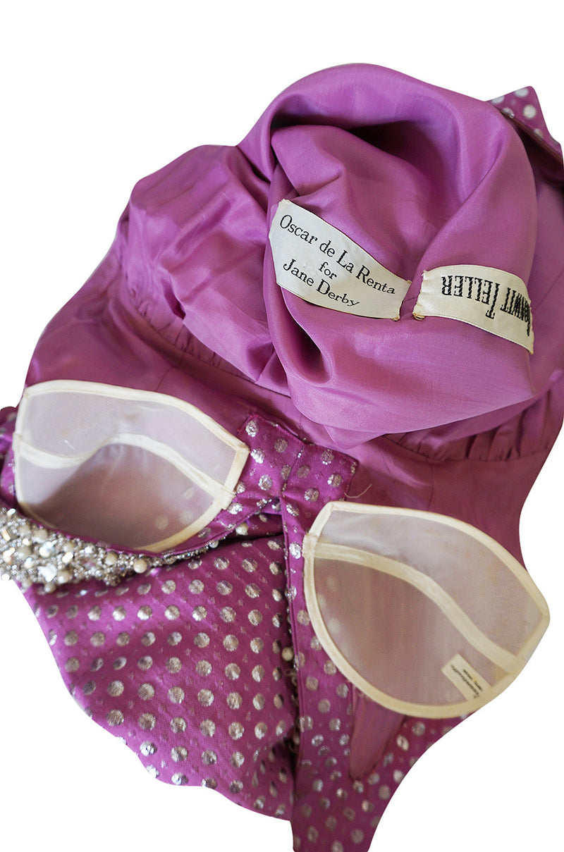 c1965-69 Lavender & Silver Beaded Oscar de la Renta Dress