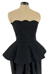 1980s Lanvin by Jules-Francois Crahay Strapless Black Dress w Hip Peplum
