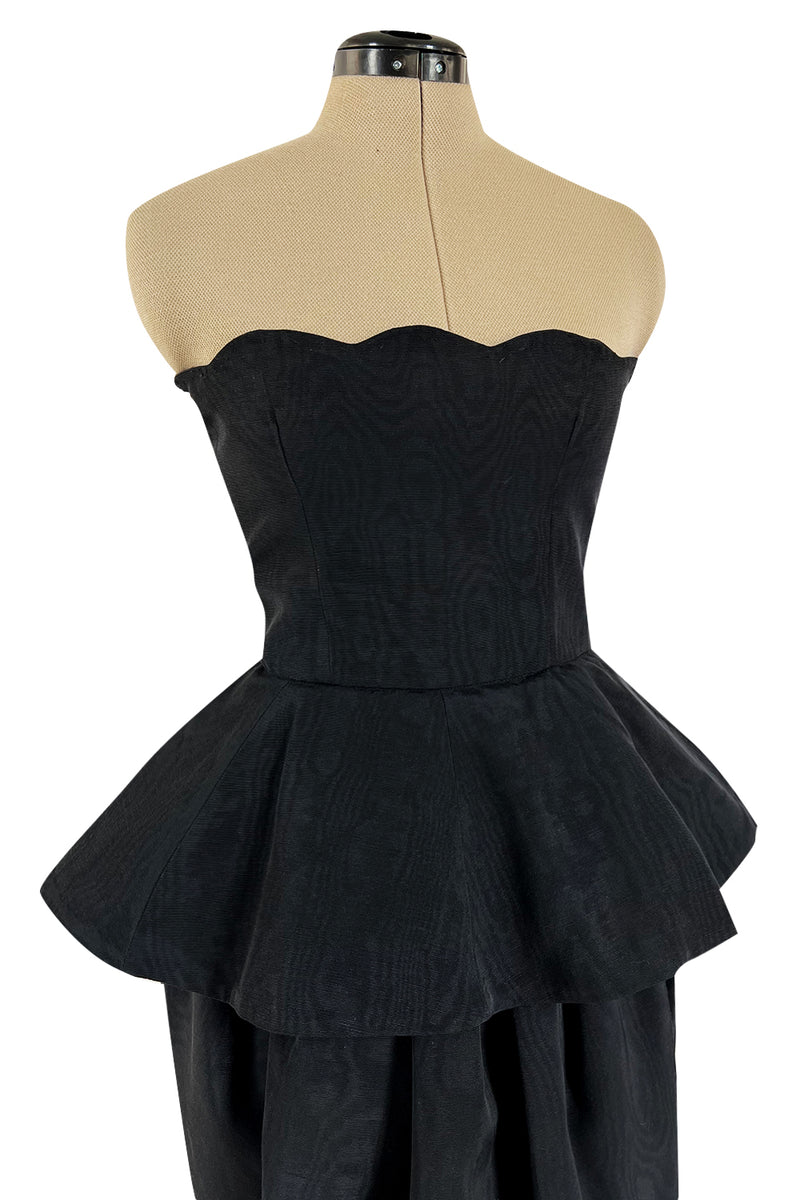 1980s Lanvin by Jules-Francois Crahay Strapless Black Dress w Hip Peplum